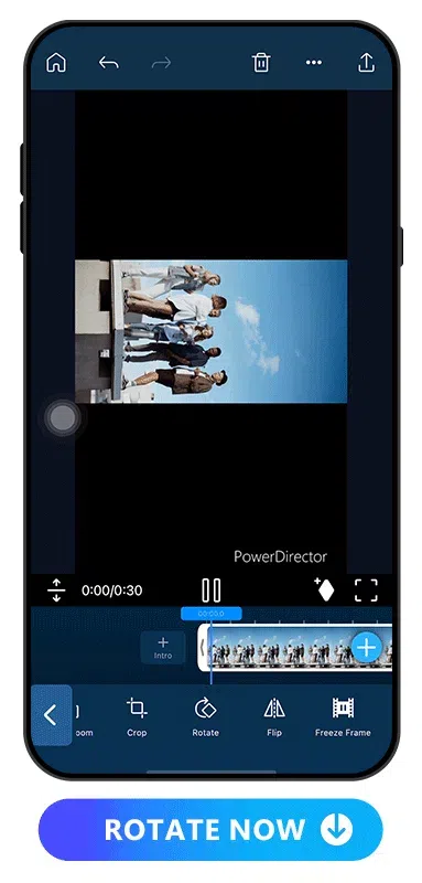 workflow of using PowerDirector to rotate a video